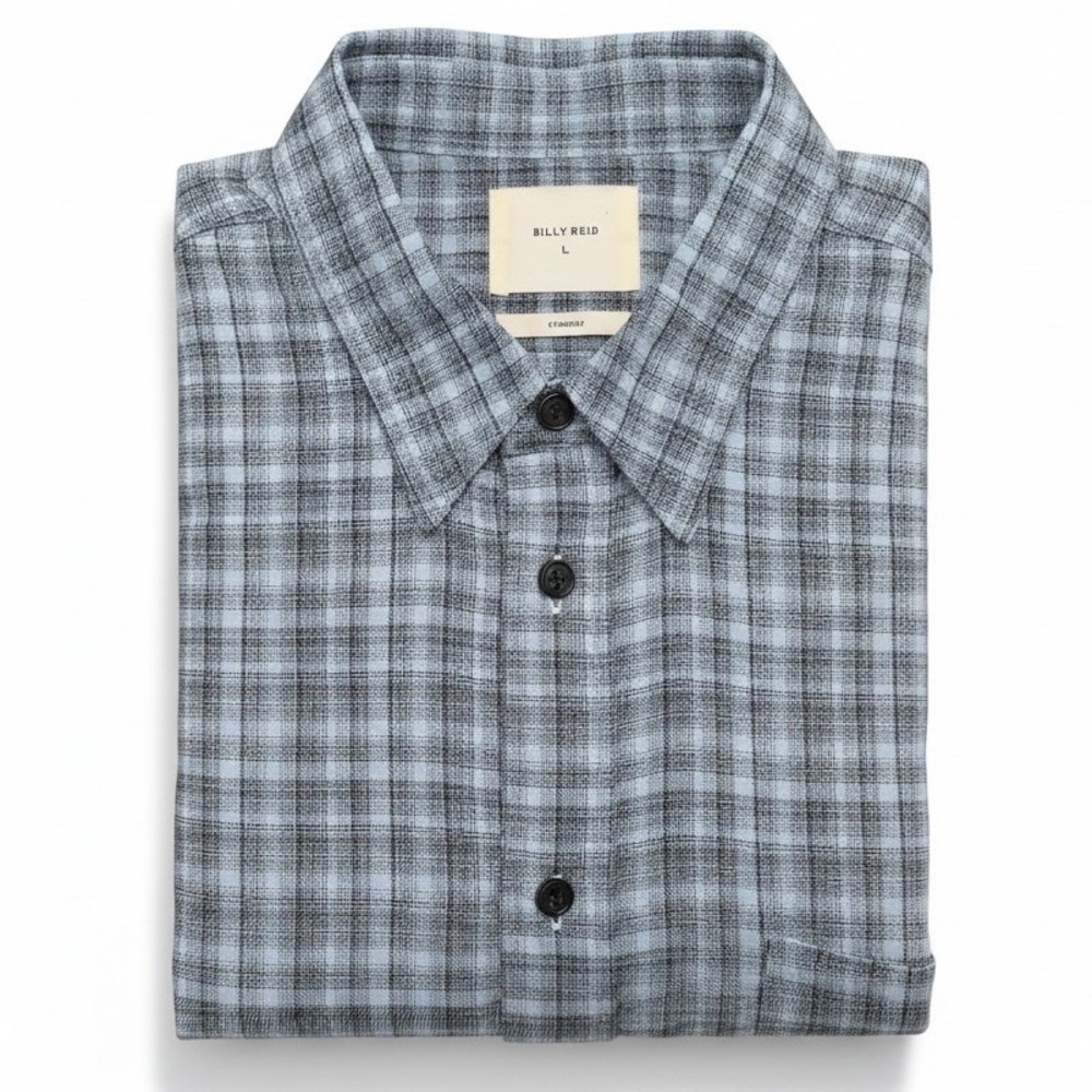 Billy Reid Men's Standard Fit Plaid Button Down Shirt Blue Gray Size L Large
